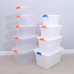 Clear Plastic Storage Container Box With Latching Lid Secure Stackable Organizer for Home Office Pantry