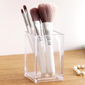 Clear Portable Square Desktop Makeup Brush Pot