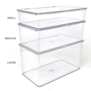 Clear Stackable Storage Bin with Hinged Lid for Kitchen Pantry Fridge Office School Bathroom BPA Free Food Safe