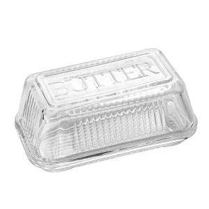 Clear Vintage Style Rectangular Glass Butter Dish with Lid Cover