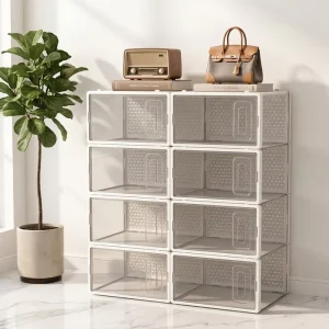 Client Logo Shoe Sneaker Display Crate Shoe Container Storage Case Acrylic Clear Drop Front Organizer Plastic Shoe Box