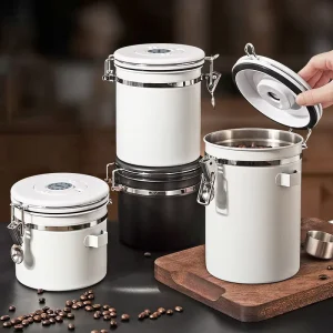 Coffee Bean Storage Canister Vacuum Sealed One Way Vent Airtight Container Coffee Grounds Milk Powder 304 Stainless Steel Modern