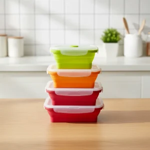 Collapsible Bento 4PCS Silicone Food Storage Container Leakproof Heatable Compartments Portable Outdoor Picnic Lunch Box