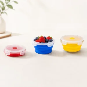 Collapsible Bento Box Food Storage Containers Portable Picnic Lunch Box Leakproof Silicone Bowl with Airtight Lids