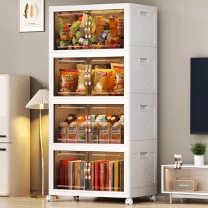 Collapsible Clothing Storage Bins with Lids Wheels & Doors Folding Stackable Closet Organizer Plastic Storage Box for Home