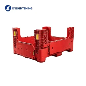 Collapsible HDPE Pallet Solid Box 3 Runner Low Profile Stackable Eco Friendly 4 Open Doors for Automotive Parts Storage