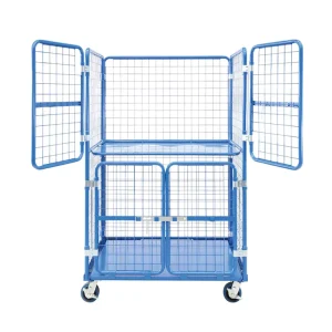Collapsible Nesting Steel Mesh Roll Cage Trolley 350kg Load Capacity 1100L Capacity