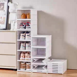 Collapsible Plastic Storage Box Foldable Stackable Dust Proof Organizer for Closet Bedroom Entryway