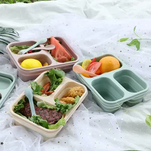 Collapsible Silicone Leakproof Bento Lunch Box with Compartments for Work and Travel