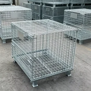 Collapsible Wire Mesh Container Foldable Metal Pallet Cage with Top Cover Industrial Auto Parts Storage Bin Warehouse Logistics