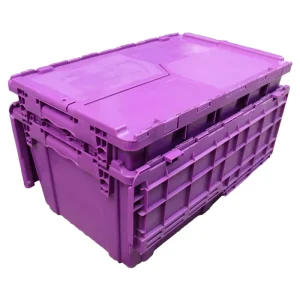 Colorful Bulk Big Shipping Box Attached Lid Storage Container Plastic Moving Tote Crates Turnover Boxes