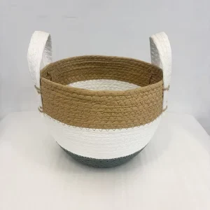 Colorful Paper Rope Stripe Carry Handles Storage Baskets Woven Eco Friendly Large Capacity Laundry Hamper Storage Basket