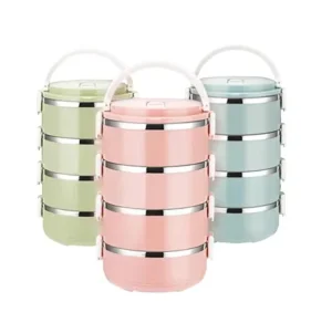 Colourful 4 Layer Eco Friendly Food Storage Container 304 Stainless Steel Portable Container for Children and Workers