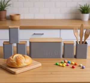 Combination Storage Canister 6 Pcs Bread Boxes Kitchen Storage Box With Bamboo Lid