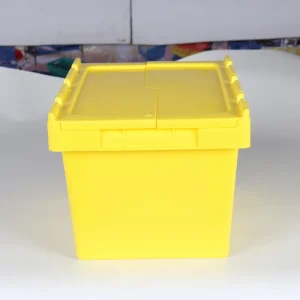 Commercial Grade Stackable Storage Totes Heavy Duty PP Containers with Attached Hinged Lids for Bulk Storage and Transport