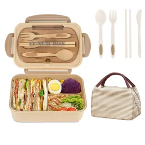 Compartmentalized Insulated Microwave Safe 304 Stainless Steel Bento Lunch Box Lid 3 Compartments Square Shape