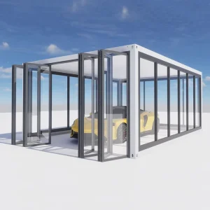 Container Carport Garage for 1 2 Vehicles Modern Customized Four sided Glass Design High end Luxury Easy Installation