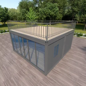 Container House Detachable Single Story Building With Glass Curtain Wall and Balcony Terrace