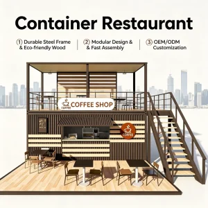 Container Restaurant with Seating Area Prefab Modular Shipping Container Restaurant with Indoor Dining Counter Seats Open Air