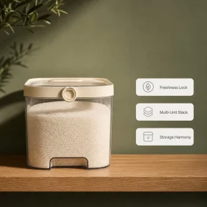 Cook-friendly Rice Flour Storage Bucket Plastic Sealed Container with Press-Out Design for Other Grains