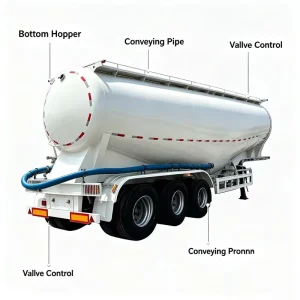 Corrosion Resistant Powder Tank Semi Trailer Fast Discharging for Building Gypsum Powder Delivery