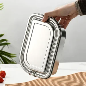Crack-Resistant Dual Tier Lunch Box with Snack Pods Adults Lunch Container Stainless Steel Bento Box with Snap Lock Steel Lid