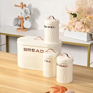 Cream Kitchen Storage 4 Pieces Metal Bread Bin Set