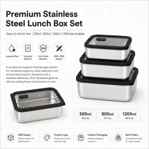 Creative Fresh Food Bento Box for Kids Stainless Steel Container with Silicone Sealing Ring and Glass Lid Lunch Boxes