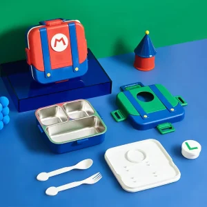 Creative Schoolbag Shape 304 Stainless Steel Three Compartment Children’s Lunch Box with Spoon Fork for Students