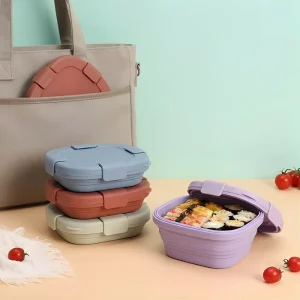 Cross border Silicone Square Folding Lunch Box Light Luxury Style Travel friendly Microwave safe Ideal Food Storage Container