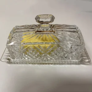 Crystal Glass Butter Dish with Lid Clear Rectangular Food Storage Container for Kitchen Countertop