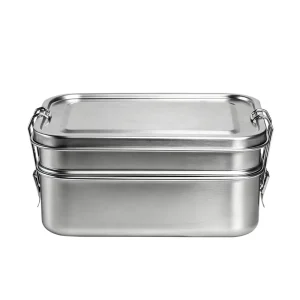 Custom 1960ml Leak Proof Heatable BPA Free Reusable Stainless Steel Lunch Box Food Container Double Layer with Lock