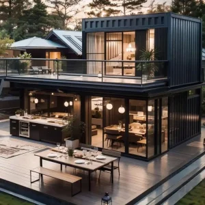 Custom 2-story 40ft Prefabricated Foldable Movable Shipping Container Flat Pack Modular Coffee Shop Restaurant Steel Frame Villa