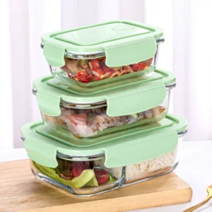 Custom 410ml Borosilicate Glass Mixing Bowl Rectangle Lunch Box with Heatable Feature Plastic Lid