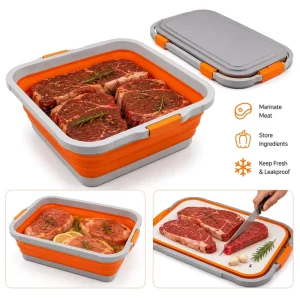 Custom 8-32L Collapsible BBQ Prep Tub with Built in Cutting Board Lid and Strainer Marinate Drain Prep Large Food-Safe Container
