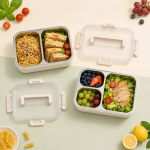 Custom Color Removable 304 Steel Tray 1000ml 3 Compartment Reusable Durable Latches School Camping Travel Kids Lunch Box