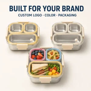 Custom Color Removable 304 Steel Tray 850ml 3 Compartment Durable Latches Adults Office Travel Lunch Box