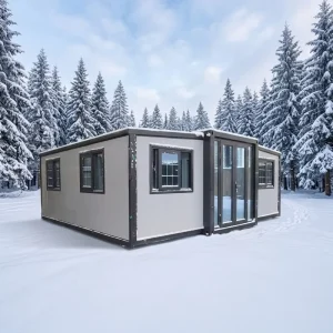 Custom Double wing Expandable Prefab Homes with Pre plumbed Electrical & Water Pipes for Staff Dorms and Construction Camps