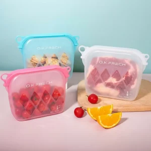 Custom FDA BPA Free Eco Friendly Kitchen Fresh-Keeping Leakproof Reusable Storage Container Silicone Food Storage Bag