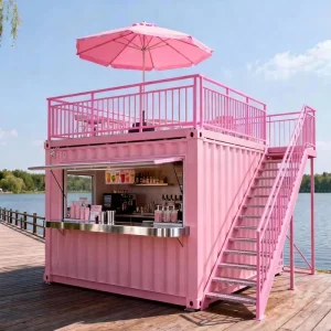 Custom Layout Prefabricated Pop up Shop 10ft Mini Shipping Container Bar with Rooftop Deck