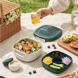 Custom Logo 1500ml Bento Box Round Plastic Salad Container BPA Free Reusable Lunch Bowl with Lid for Gym Office Outdoor