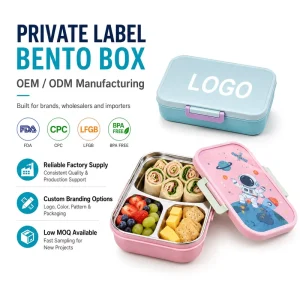 Custom Logo 3 Compartment 304 Stainless Steel Removable Tray BPA Free Durable Latches Children School Lunch Box