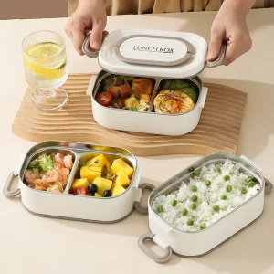 Custom Logo 304 Stainless Steel Lunch Box Leak Proof Divided Bento Container Microwave Safe Portable Lunch Box