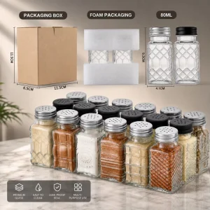Custom Logo 80ml Glass Spice Jars with Shaker Caps Reusable Empty Seasoning Bottles with Box Packaging