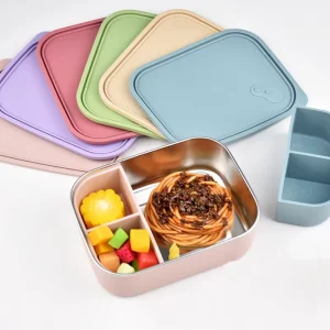 Custom Logo Eco Friendly BPA Free School Lunch Container for Kids Leak Proof Stainless Steel Silicone Divider Bento Box OEM ODM