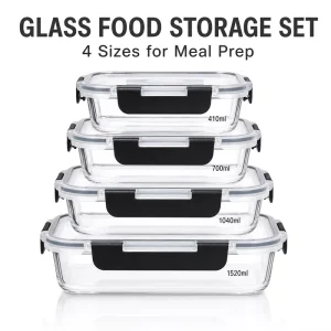 Custom Logo Glass Meal Prep Containers with Lids Rectangle Food Storage Lunch Box Set for Picnic Office Supplier