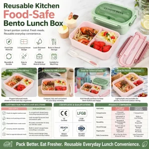 Custom Logo Reusable Food Safe Bento Lunch Box OEM ODM Kitchen Meal Prep Container Leakproof Food Storage Box