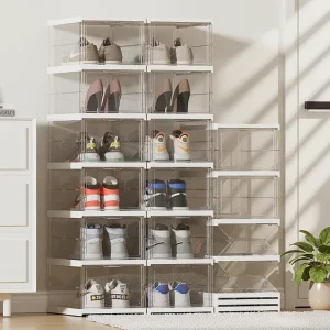 Custom Modern Clear Plastic Multifunctional Foldable Eco friendly Six tier Shoe Box Organizer Easy Clean Living Room Storage