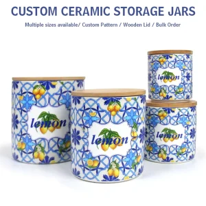 Custom Pattern Ceramic Food Storage Jars Vintage Porcelain Kitchen Canisters Airtight Spice Sugar Jars for Bulk Order