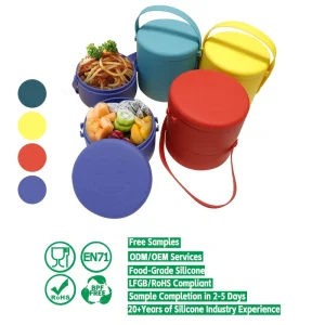 Custom Portable Microwave 3 Dividers Caja De Almuerzo Sin Bpa Free Lunchbox Silicone Bento Lunch Box With Lid for Kids